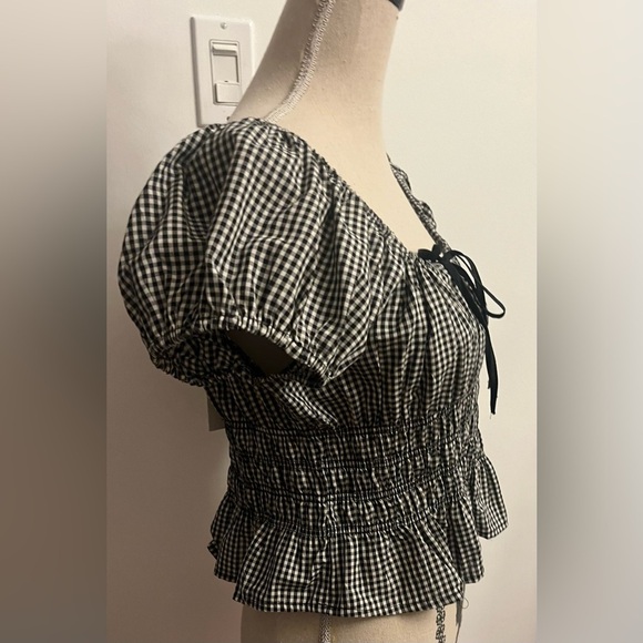 Anthropologie Maison d’ Amelie Black and White Gingham Ruffle Crop Top NWT - Picture 2 of 6